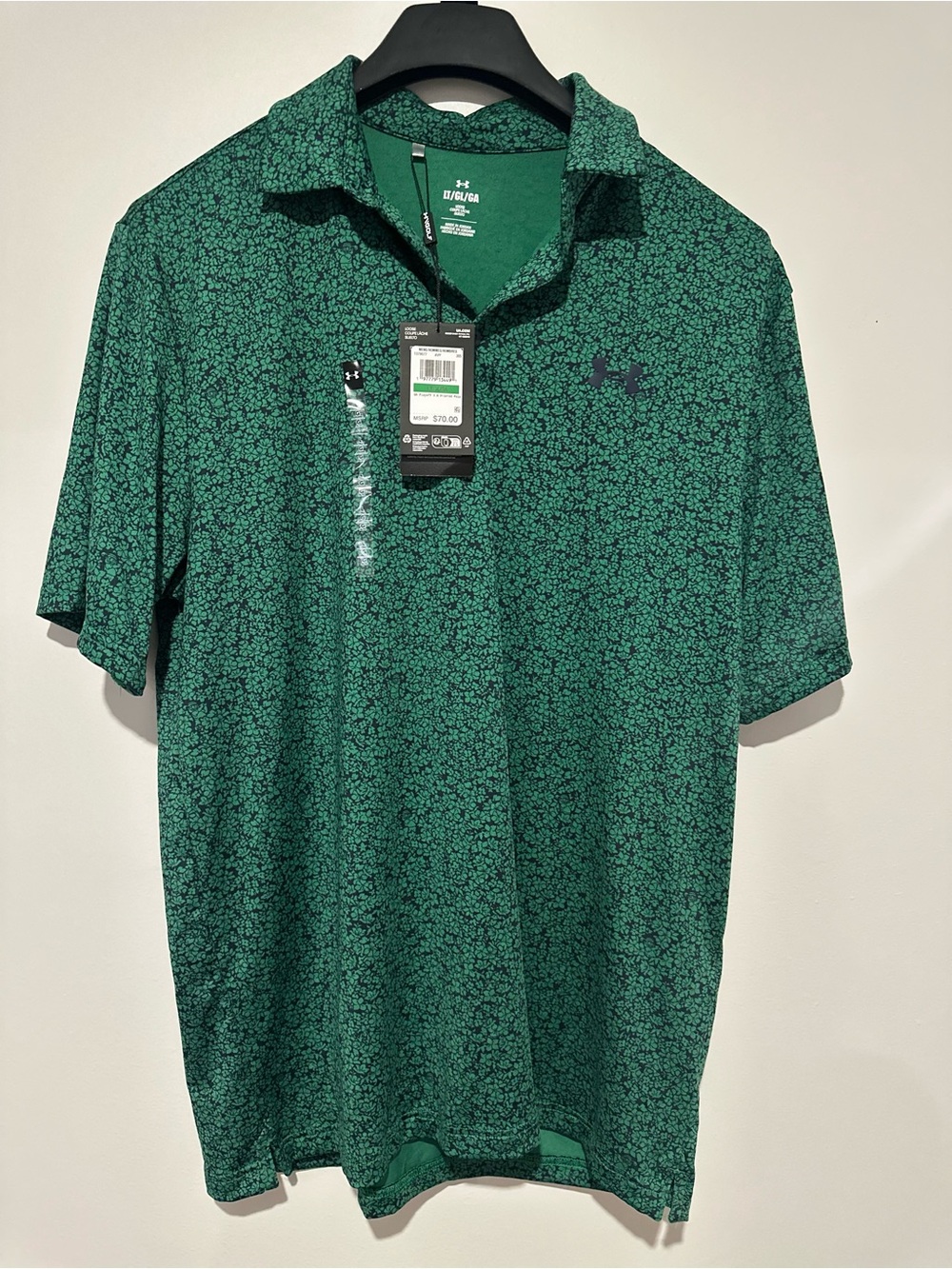 Under Armour Men's Dark Green Patterned Short Sleeve Polo